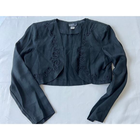 Dawn Joy Fashions Long Sleeve Cropped Jacket Shoulder Pads Size 7-8 Black VTG80s - Picture 1 of 11